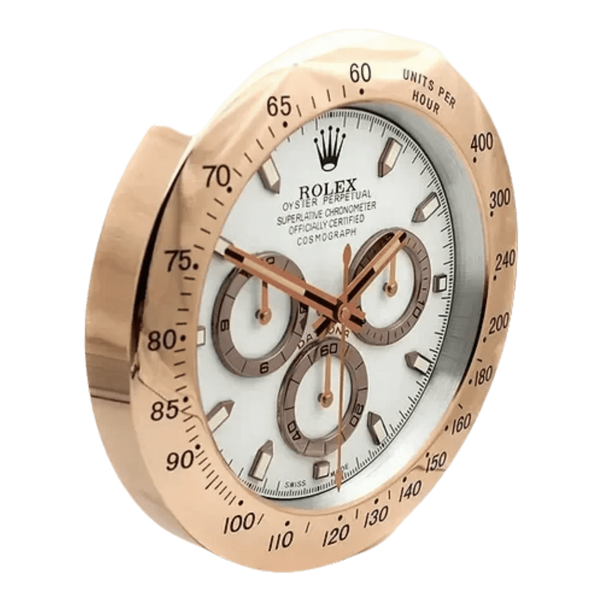 デイトナスタイル 高級壁掛け時計 - ローズゴールド&ホワイト - Primeclocks