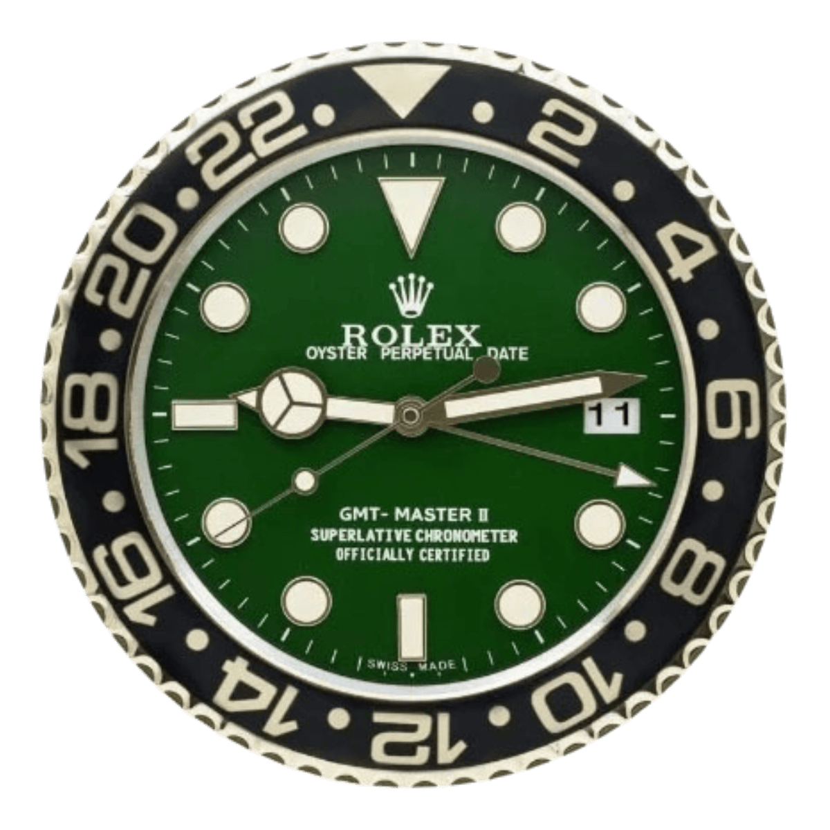 GMTマスターIIスタイル 高級壁掛け時計 - ゴールド＆グリーン - Primeclocks