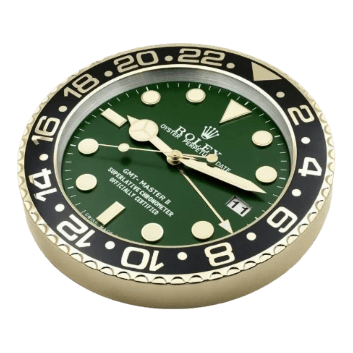GMTマスターIIスタイル 高級壁掛け時計 - ゴールド＆グリーン - Primeclocks