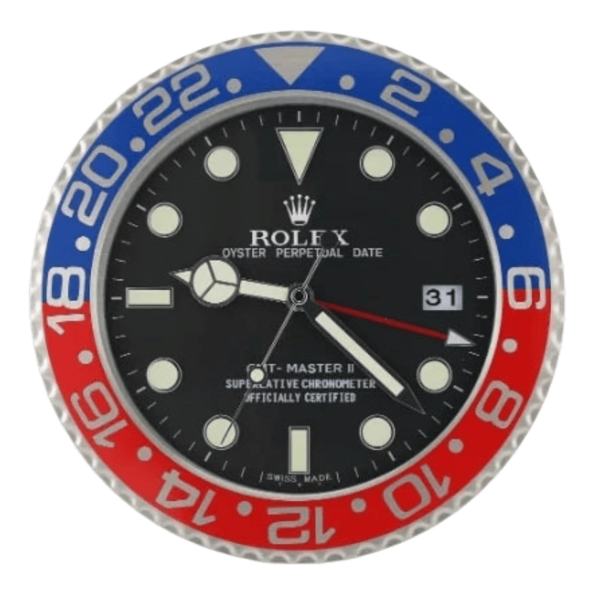 GMTマスターIIスタイル 高級壁掛け時計 - ブルー＆レッド - Primeclocks