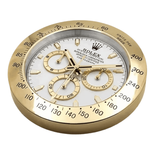 デイトナスタイル 高級壁掛け時計 - ゴールド＆ホワイト - Primeclocks