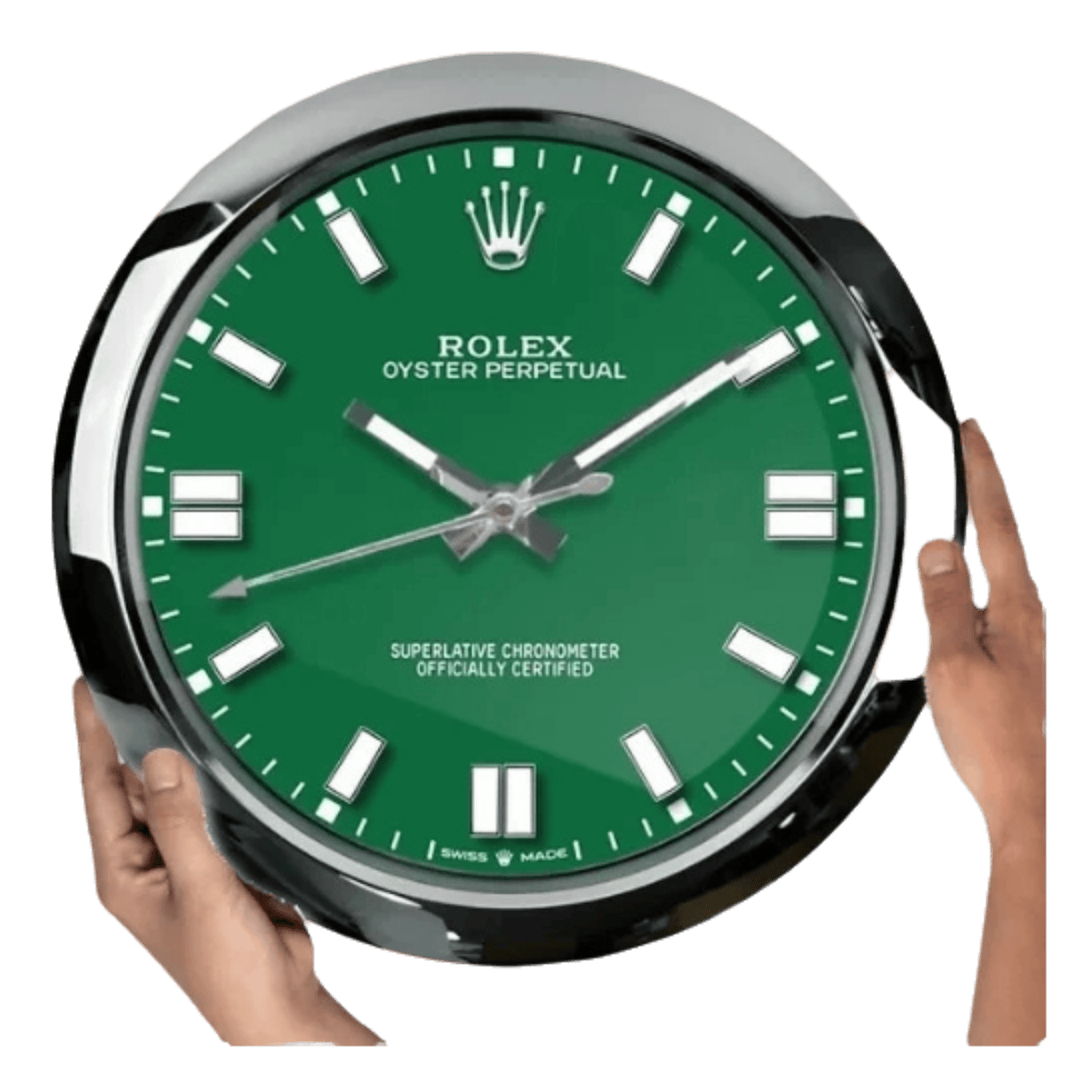 オイスター・パーペチュアル スタイル 高級壁掛け時計 - シルバー＆グリーン - Primeclocks
