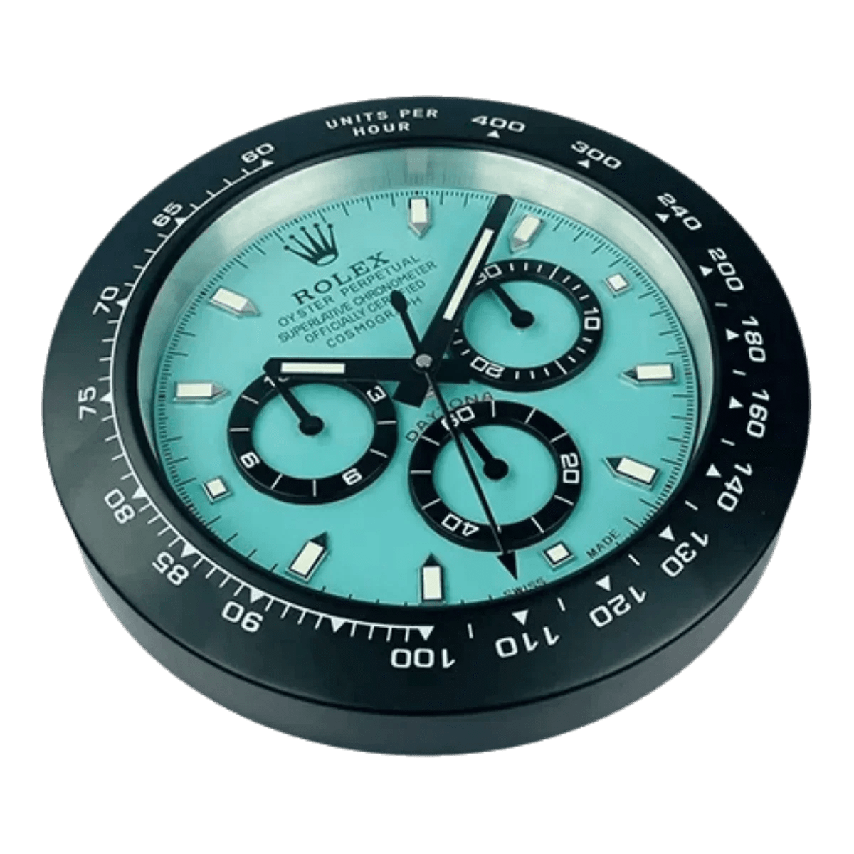 デイトナスタイル 高級壁掛け時計 - 黒と青 - Primeclocks