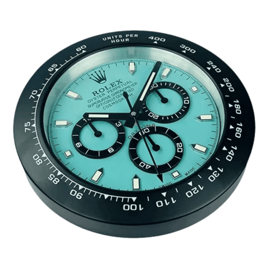 デイトナスタイル 高級壁掛け時計 - 黒と青 - Primeclocks