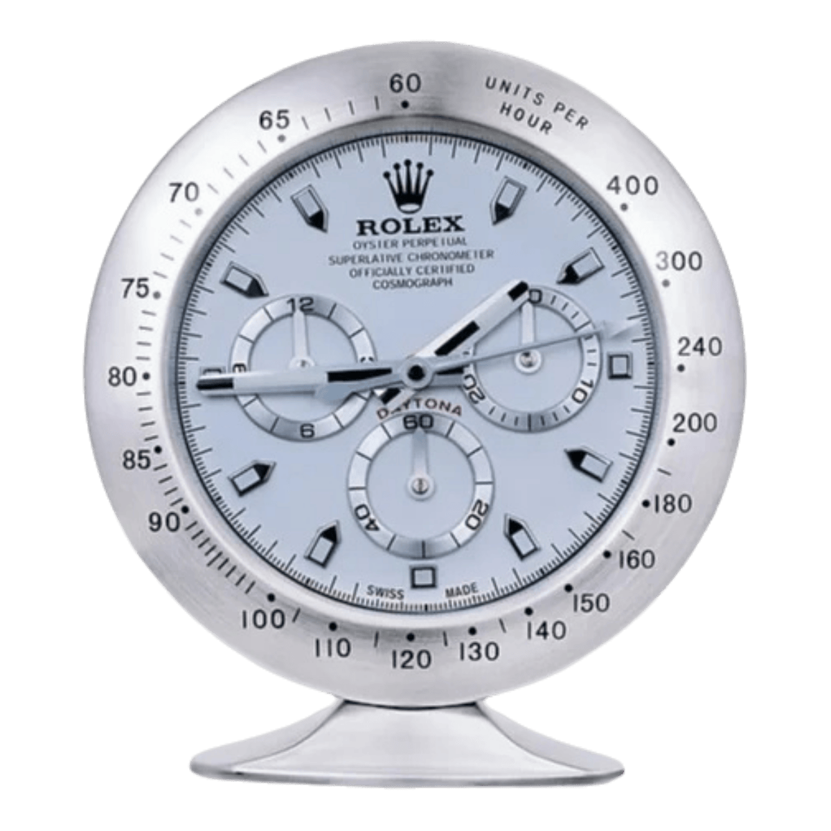 デイトナスタイル 高級デスククロック - シルバー＆ホワイト - Primeclocks
