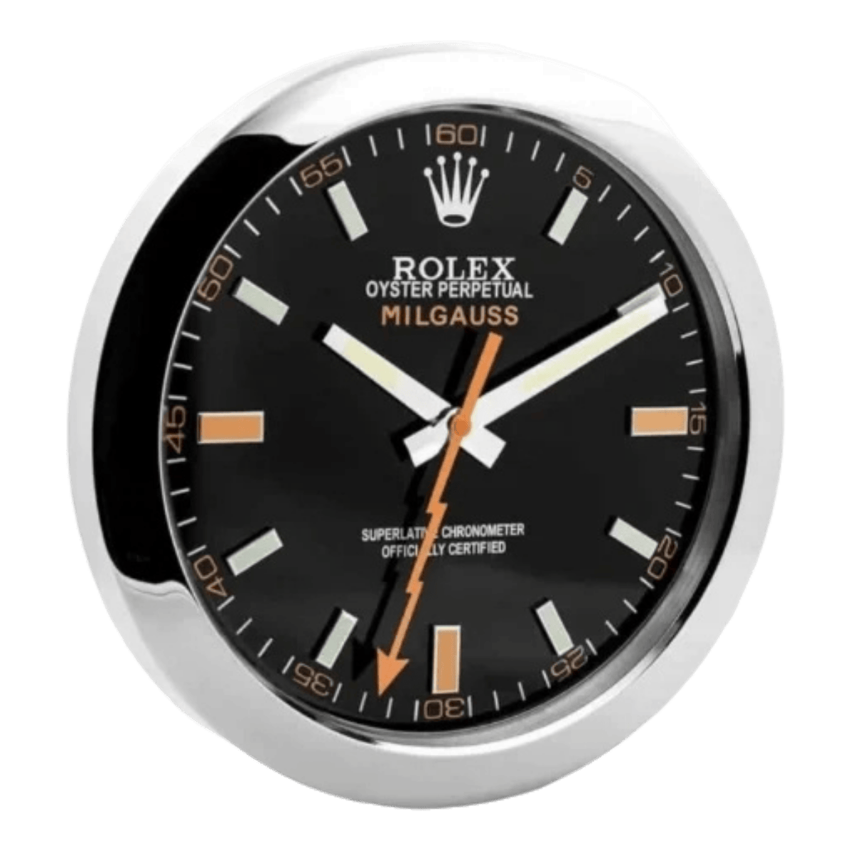 ミルガウス スタイル 高級壁掛け時計 - シルバー＆ブラック - Primeclocks