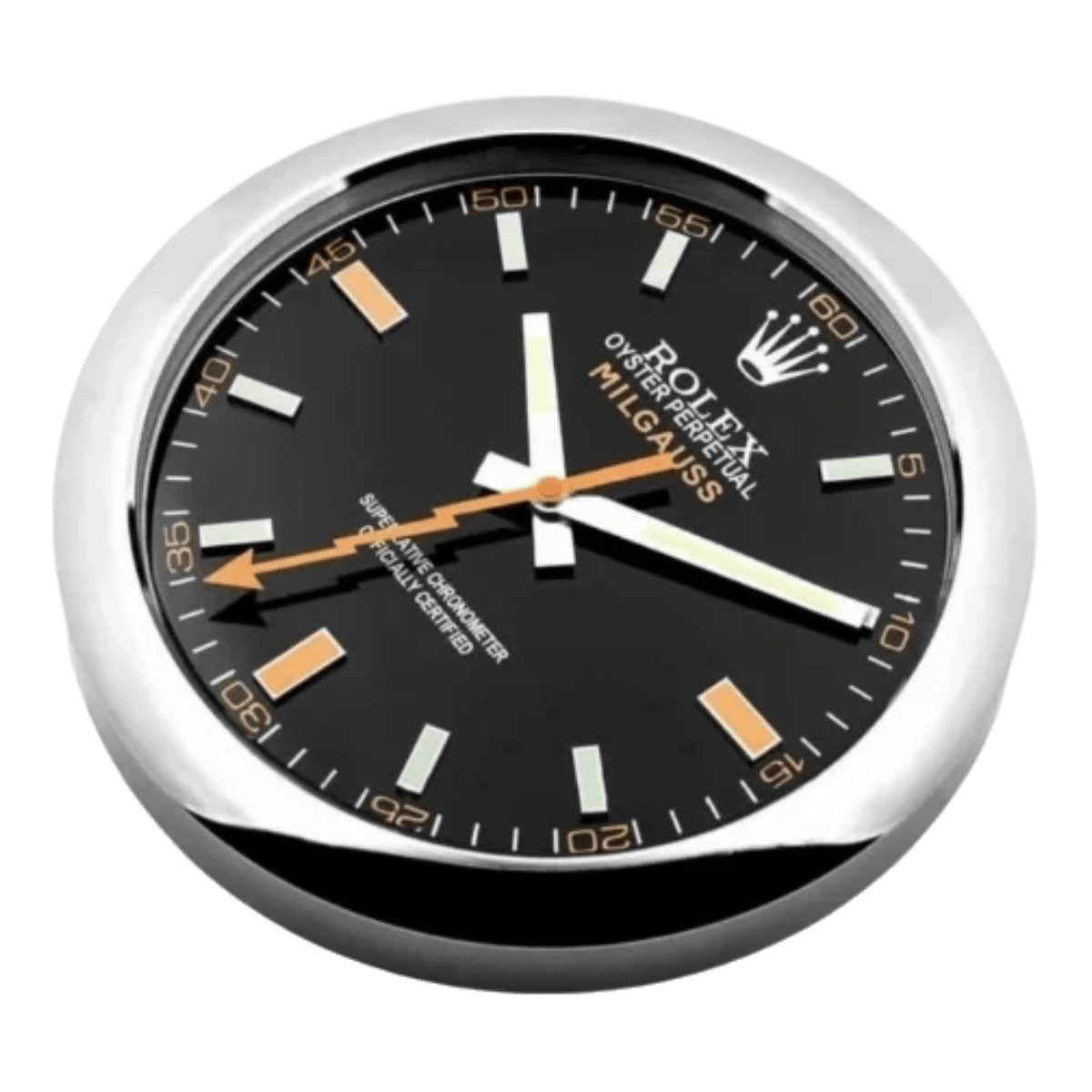 ミルガウス スタイル 高級壁掛け時計 - シルバー＆ブラック - Primeclocks