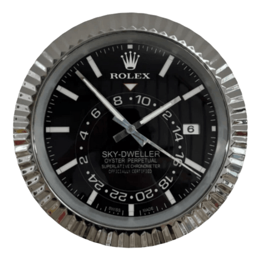 スカイドゥエラー スタイル 高級壁掛け時計 - シルバー＆ブラック - Primeclocks