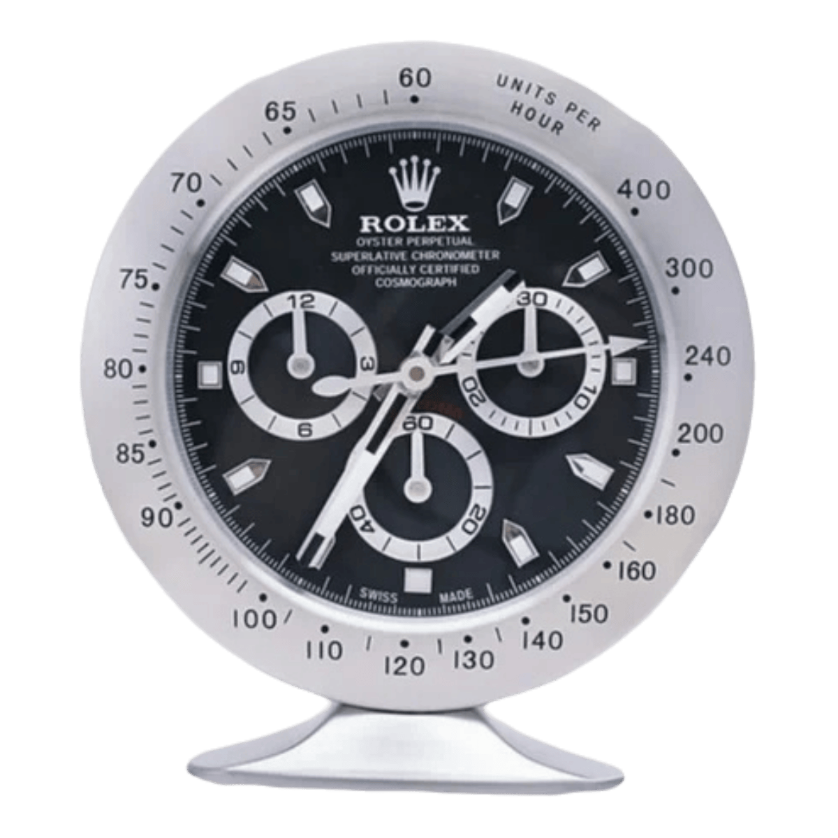 デイトナスタイル 高級デスククロック - シルバー＆ブラック - Primeclocks