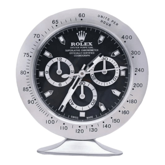 デイトナスタイル 高級デスククロック - シルバー＆ブラック - Primeclocks