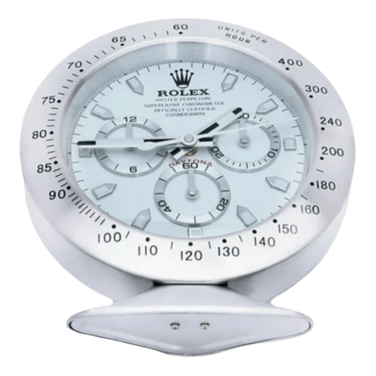 デイトナスタイル 高級デスククロック - シルバー＆ホワイト - Primeclocks