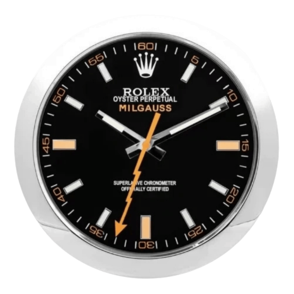 ミルガウス スタイル 高級壁掛け時計 - シルバー＆ブラック - Primeclocks