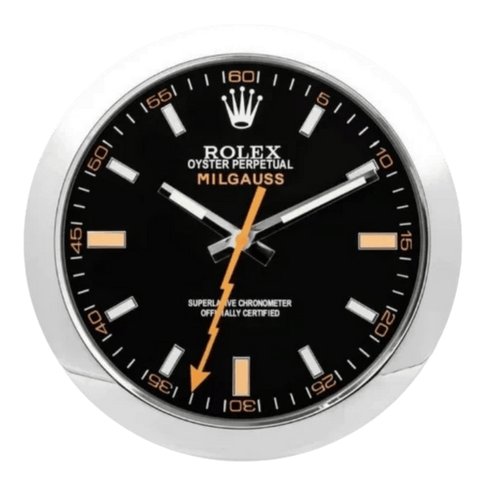 ミルガウス スタイル 高級壁掛け時計 - シルバー＆ブラック - Primeclocks