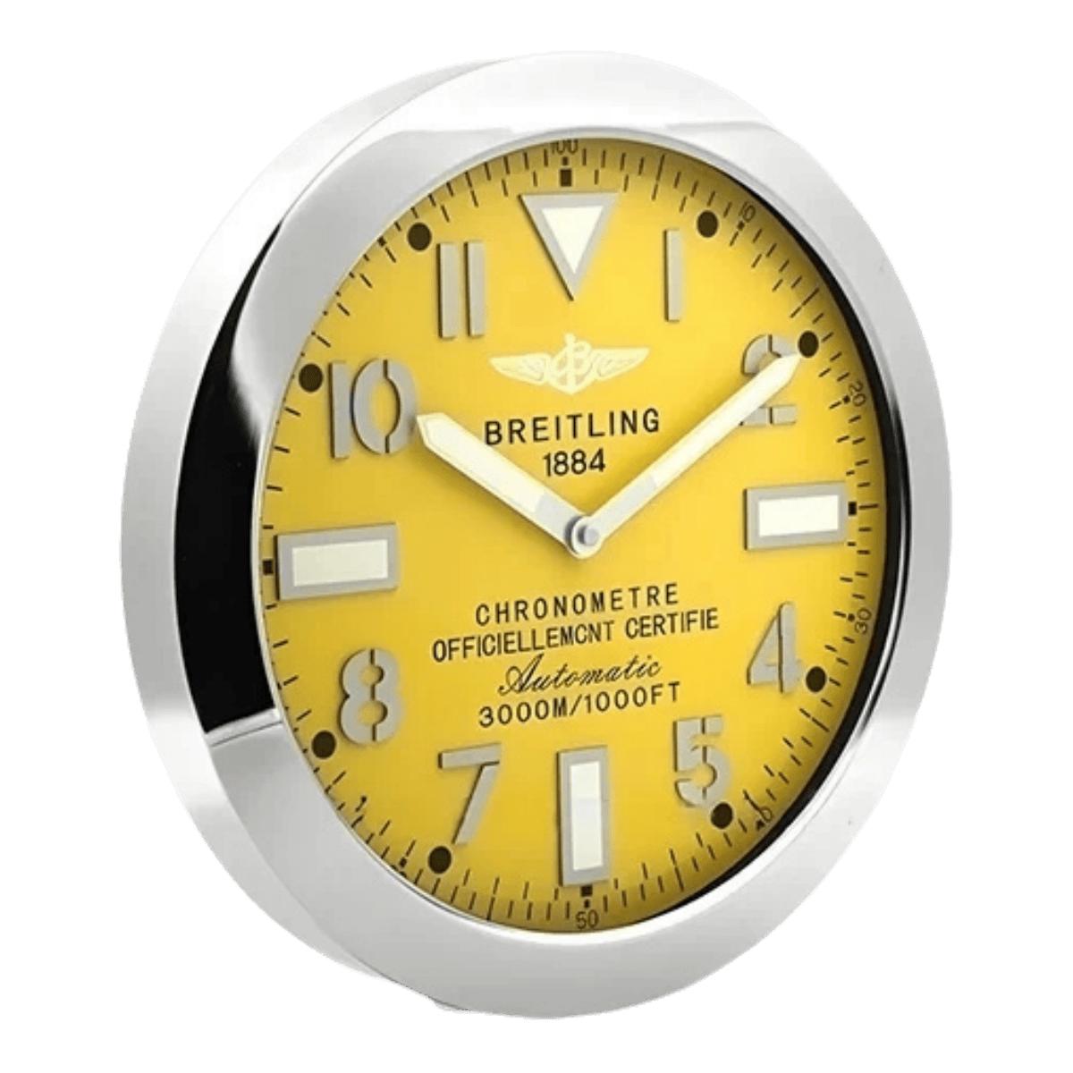 ブライトリング スタイル 高級壁掛け時計 - シルバー＆イエロー - Primeclocks