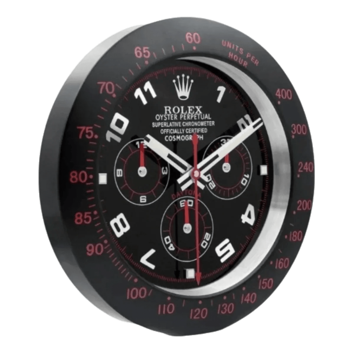 デイトナスタイル 高級壁掛け時計 - 黒と赤 - Primeclocks