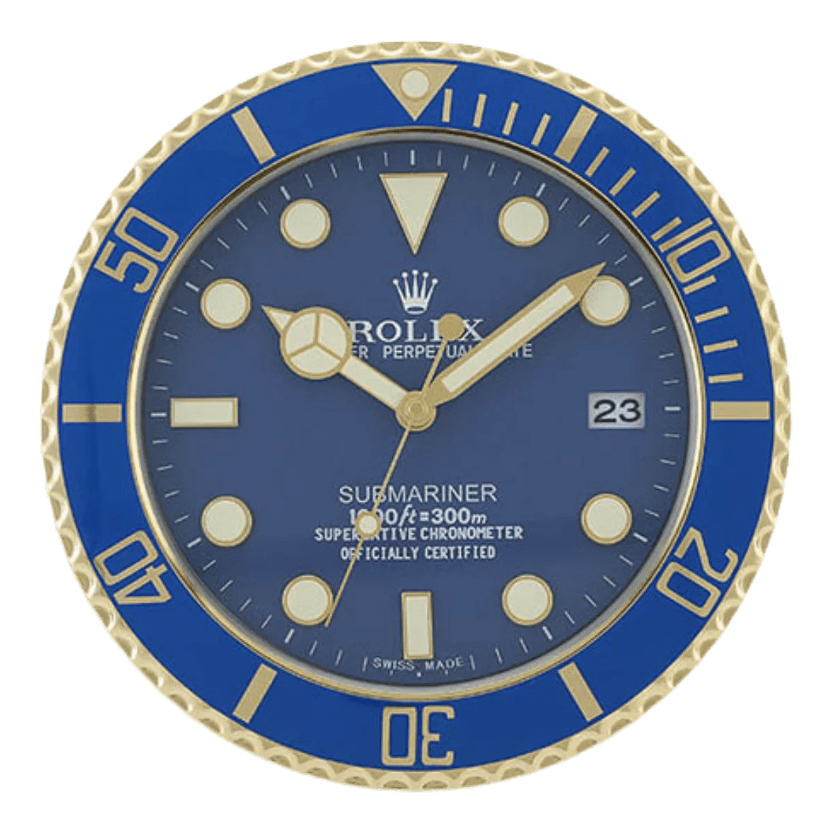 サブマリーナスタイル 高級壁掛け時計 - ゴールド＆ブルー - Primeclocks