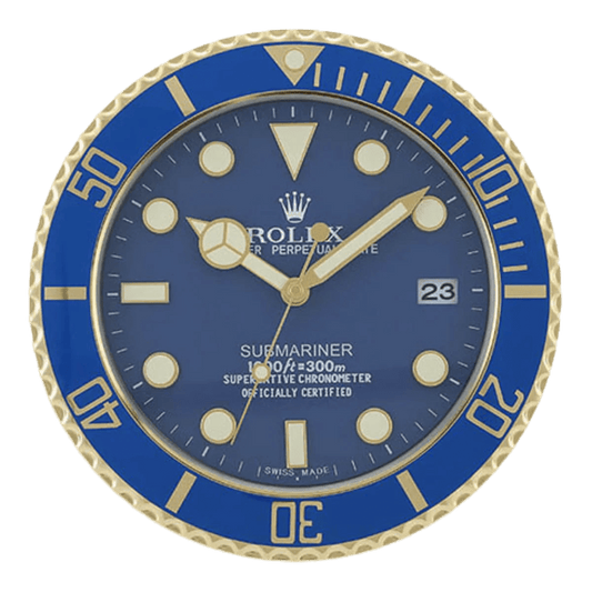 サブマリーナスタイル 高級壁掛け時計 - ゴールド＆ブルー - Primeclocks