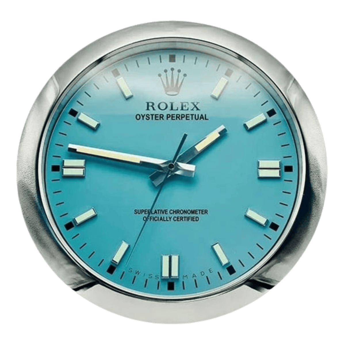 オイスター・パーペチュアル スタイル 高級壁掛け時計 - シルバー＆ブルー - Primeclocks