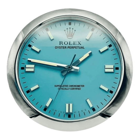 オイスター・パーペチュアル スタイル 高級壁掛け時計 - シルバー＆ブルー - Primeclocks