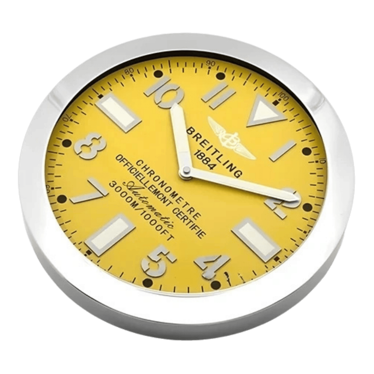 ブライトリング スタイル 高級壁掛け時計 - シルバー＆イエロー - Primeclocks