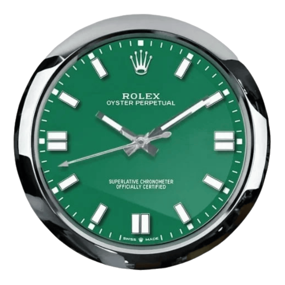 オイスター・パーペチュアル スタイル 高級壁掛け時計 - シルバー＆グリーン - Primeclocks