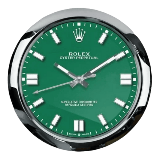 オイスター・パーペチュアル スタイル 高級壁掛け時計 - シルバー＆グリーン - Primeclocks