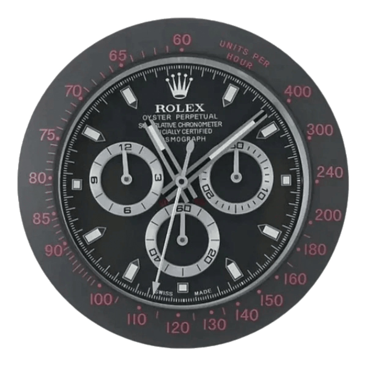 デイトナスタイル 高級壁掛け時計 - 黒と赤 - Primeclocks