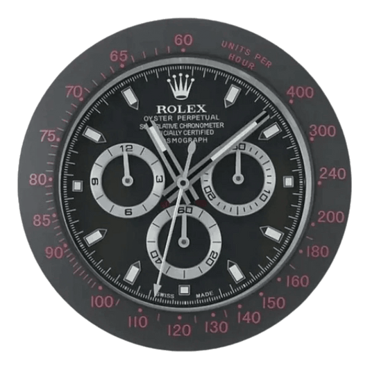 デイトナスタイル 高級壁掛け時計 - 黒と赤 - Primeclocks