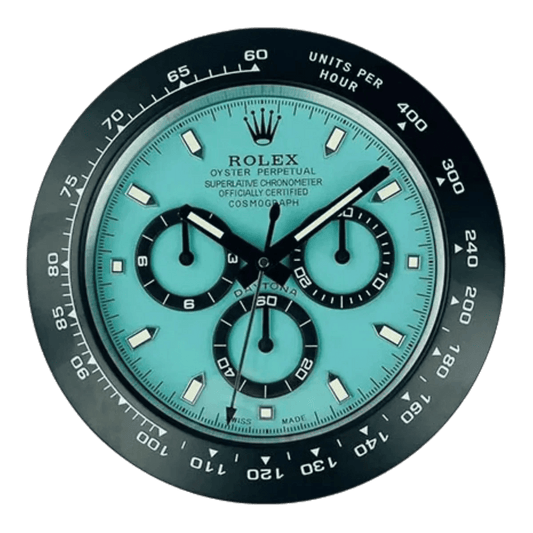 デイトナスタイル 高級壁掛け時計 - 黒と青 - Primeclocks