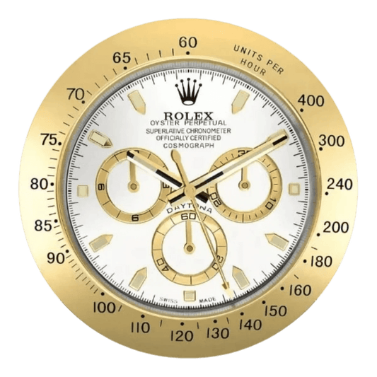 デイトナスタイル 高級壁掛け時計 - ゴールド＆ホワイト - Primeclocks