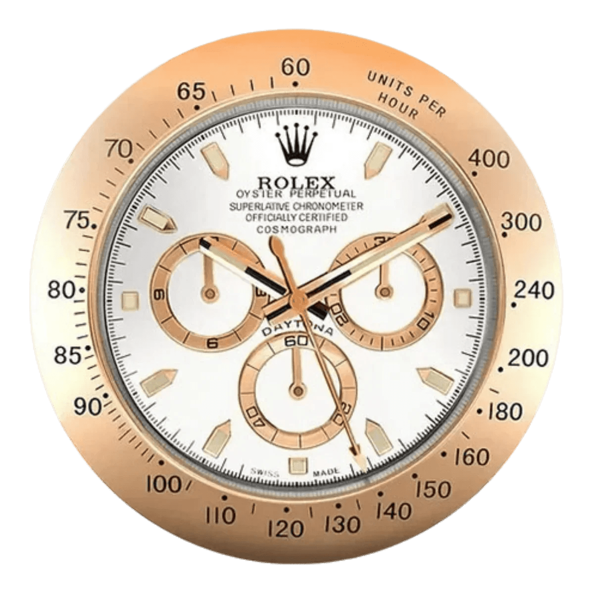 デイトナスタイル 高級壁掛け時計 - ローズゴールド＆ホワイト - Primeclocks