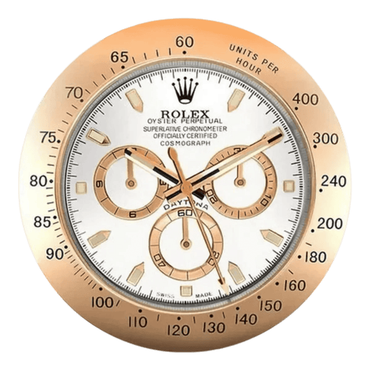 デイトナスタイル 高級壁掛け時計 - ローズゴールド＆ホワイト - Primeclocks