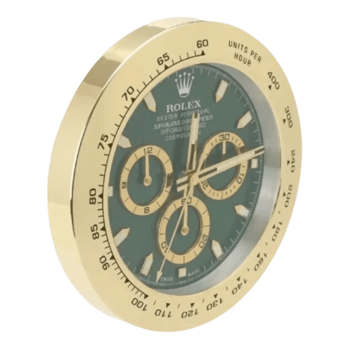 デイトナスタイル 高級壁掛け時計 - ゴールド＆グリーン - Primeclocks