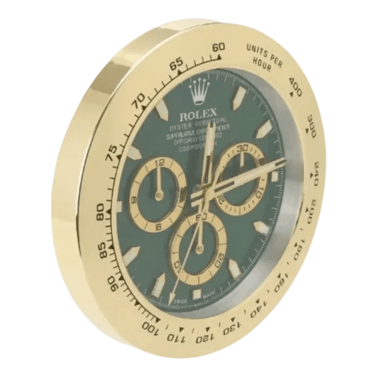 デイトナスタイル 高級壁掛け時計 - ゴールド＆グリーン - Primeclocks