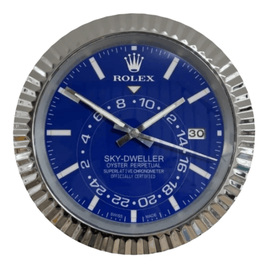 スカイドゥエラー スタイル 高級壁掛け時計 - シルバー＆ブルー - Primeclocks