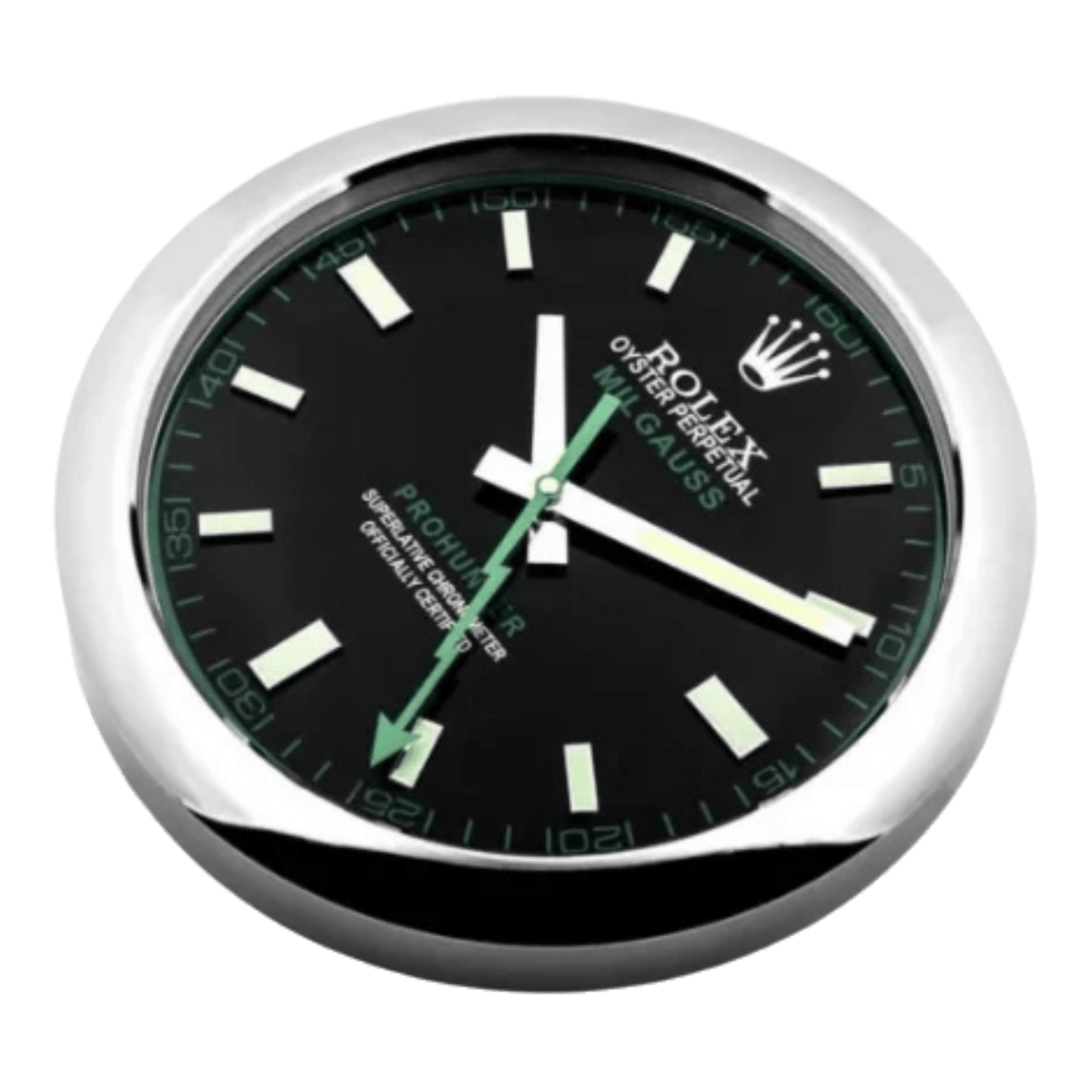 ミルガウス スタイル 高級壁掛け時計 - シルバー・ブラック＆グリーン - Primeclocks