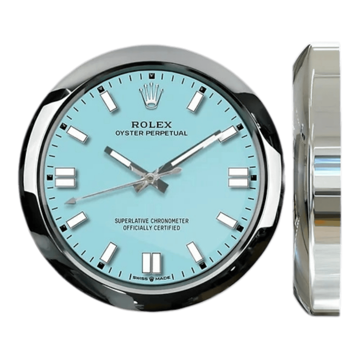 オイスター・パーペチュアル スタイル 高級壁掛け時計 - シルバー＆ブルー - Primeclocks