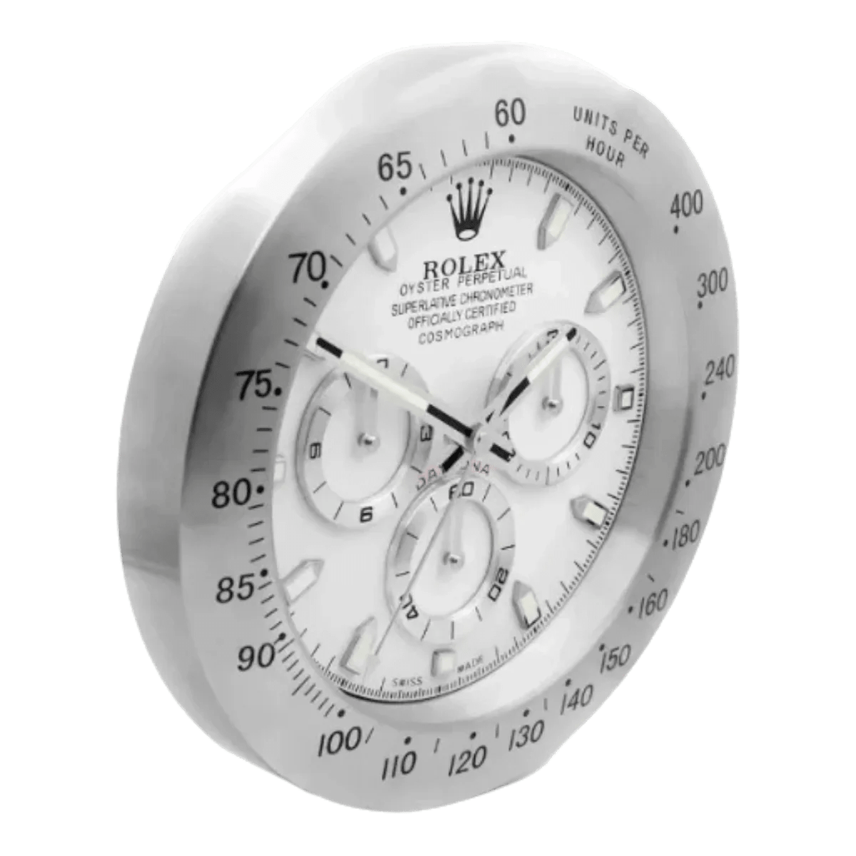 デイトナスタイル 高級壁掛け時計 - シルバー＆ホワイト - Primeclocks