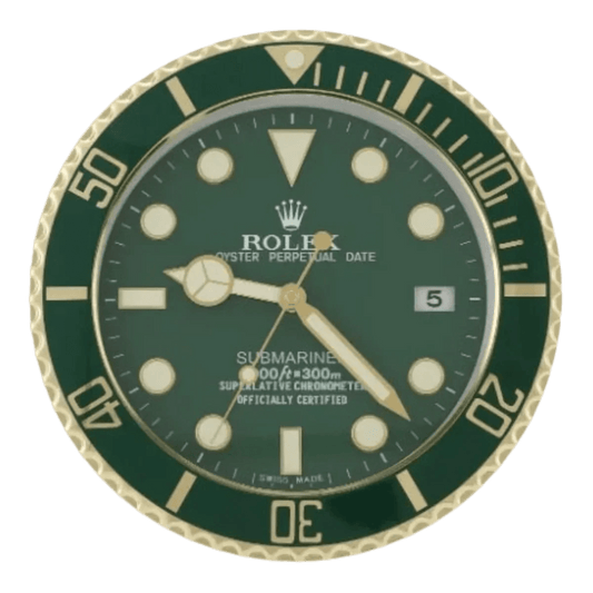 サブマリーナスタイル 高級壁掛け時計 - ゴールド＆グリーン - Primeclocks