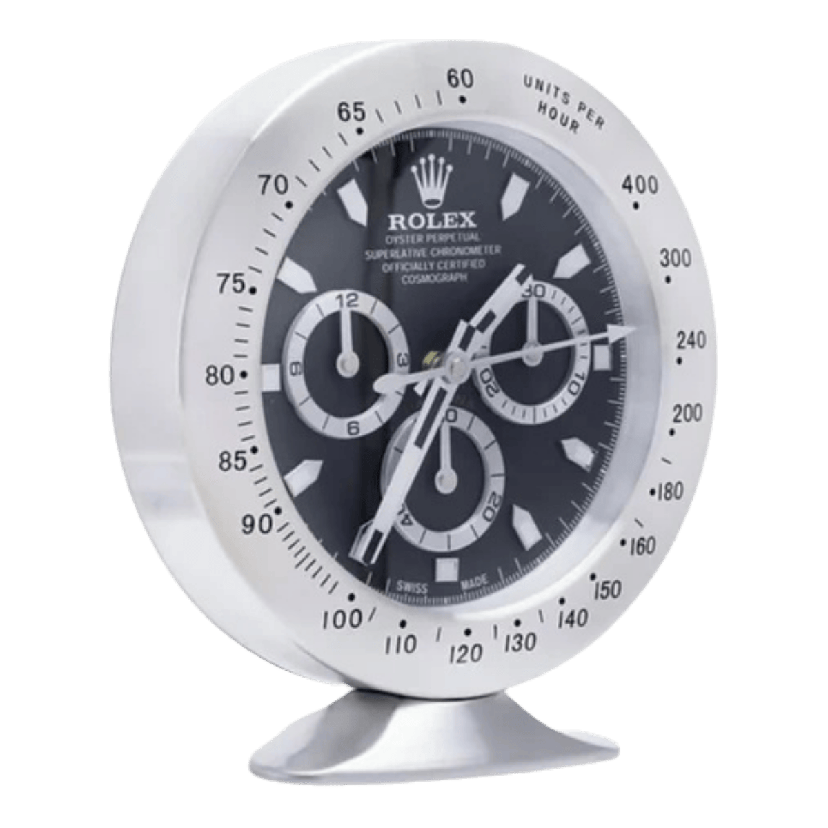 デイトナスタイル 高級デスククロック - シルバー＆ブラック - Primeclocks