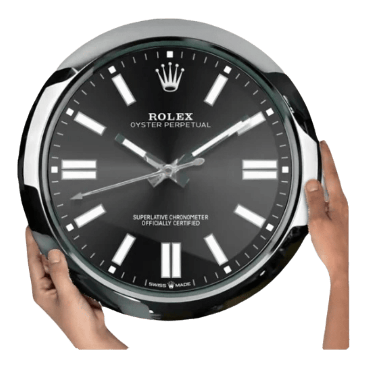 オイスター・パーペチュアル スタイル 高級壁掛け時計 - シルバー＆ブラック - Primeclocks