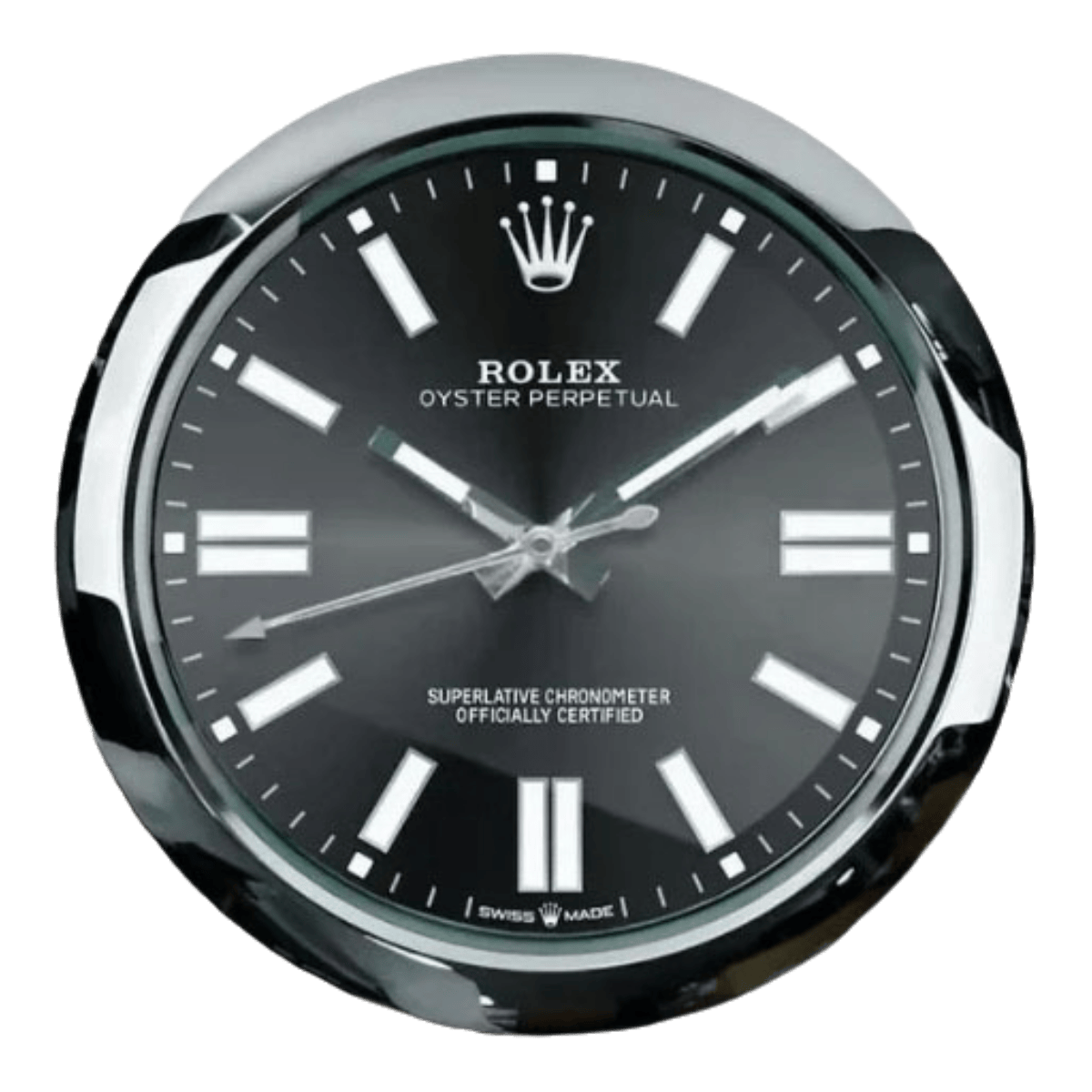 オイスター・パーペチュアル スタイル 高級壁掛け時計 - シルバー＆ブラック - Primeclocks