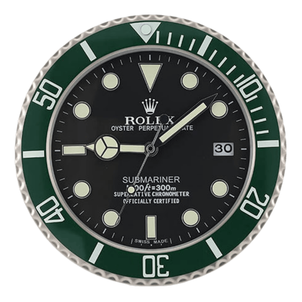 サブマリーナスタイル 高級壁掛け時計 - ブラック＆グリーン - Primeclocks