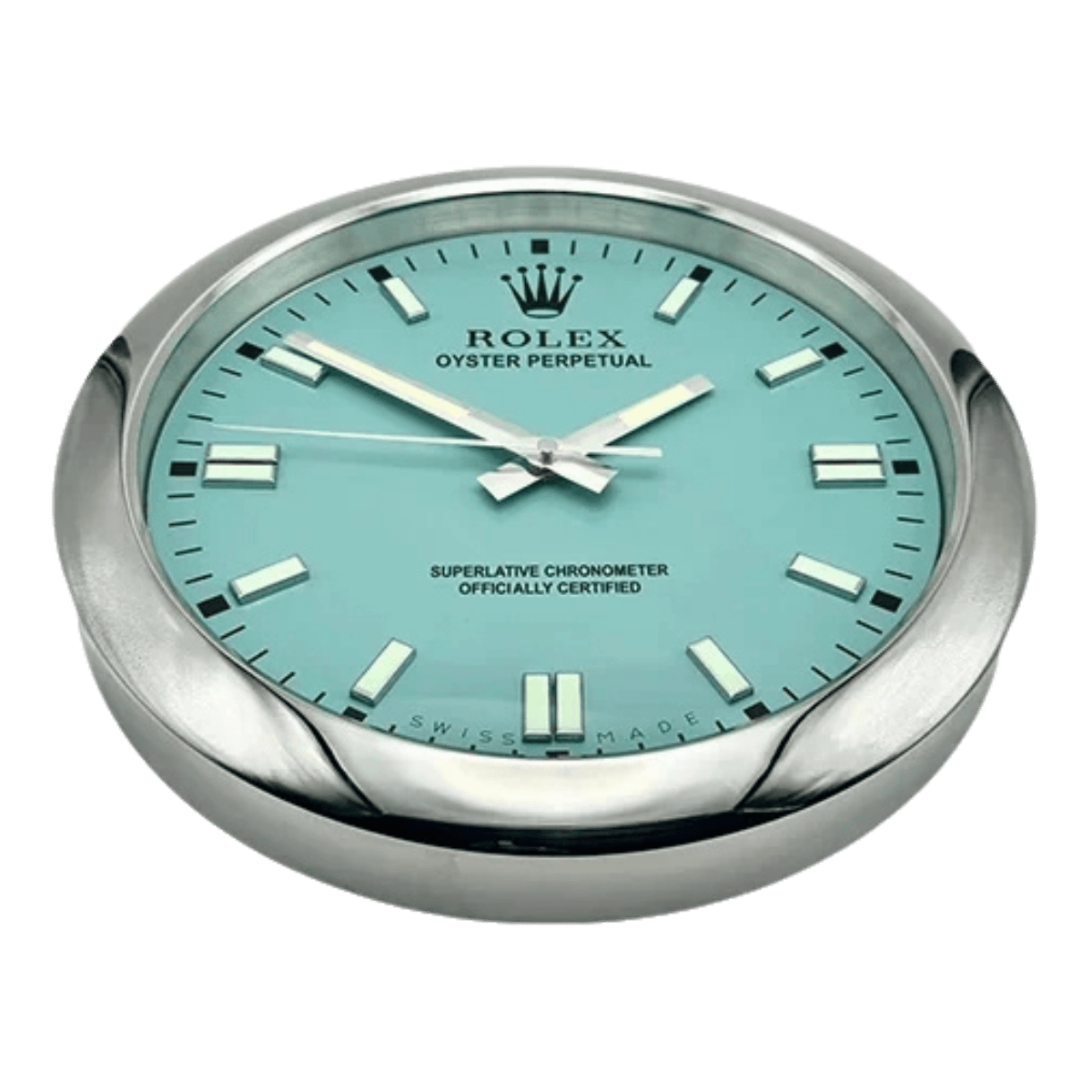 オイスター・パーペチュアル スタイル 高級壁掛け時計 - シルバー＆ブルー - Primeclocks