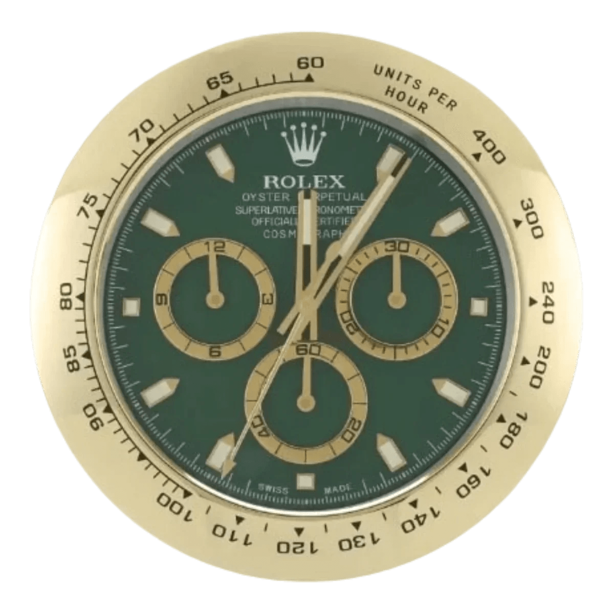 デイトナスタイル 高級壁掛け時計 - ゴールド＆グリーン - Primeclocks
