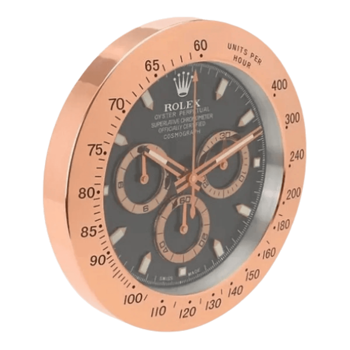 デイトナスタイル 高級壁掛け時計 - ローズゴールド＆ブラック - Primeclocks