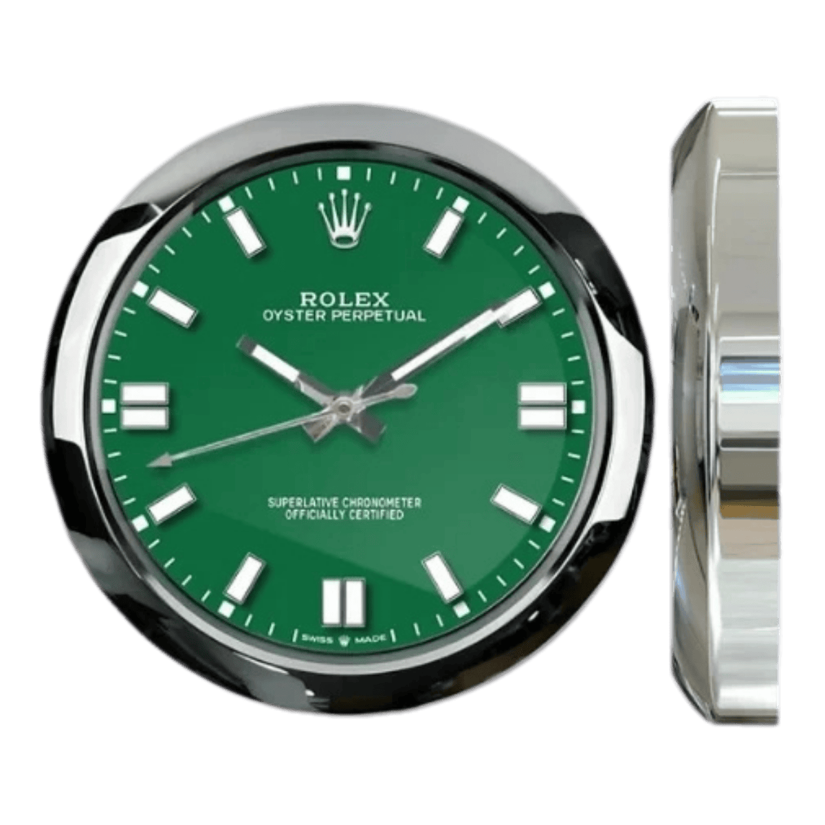 オイスター・パーペチュアル スタイル 高級壁掛け時計 - シルバー＆グリーン - Primeclocks