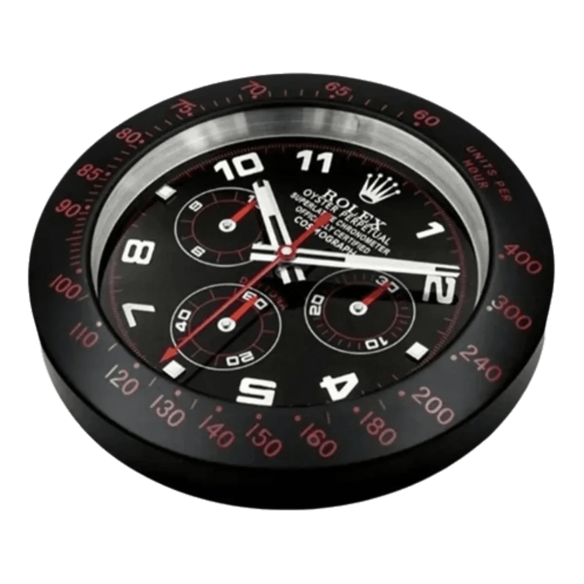 デイトナスタイル 高級壁掛け時計 - 黒と赤 - Primeclocks