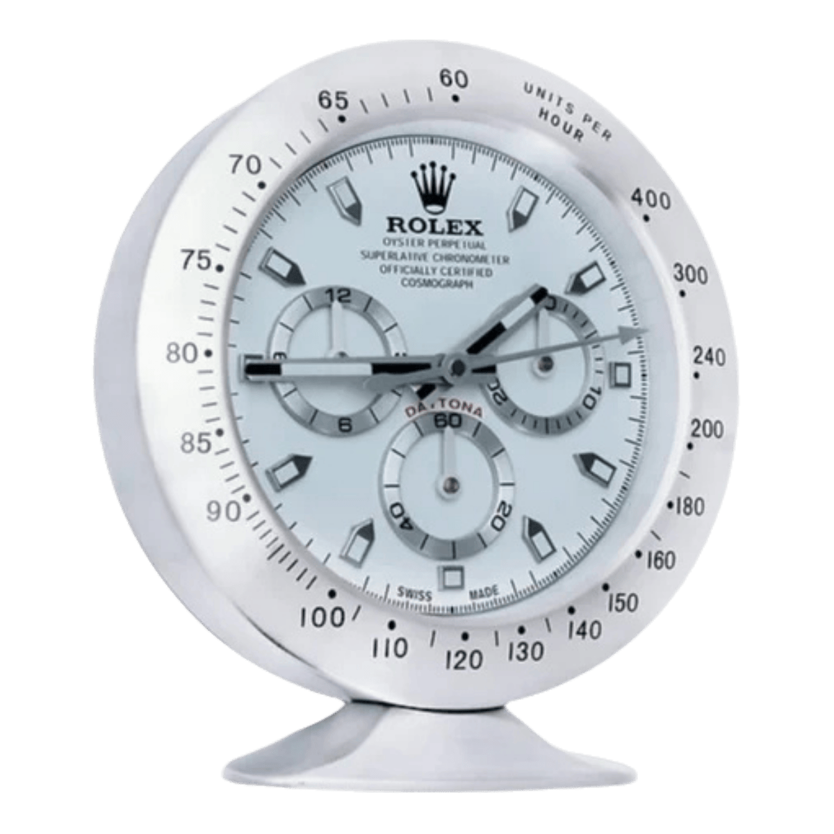 デイトナスタイル 高級デスククロック - シルバー＆ホワイト - Primeclocks
