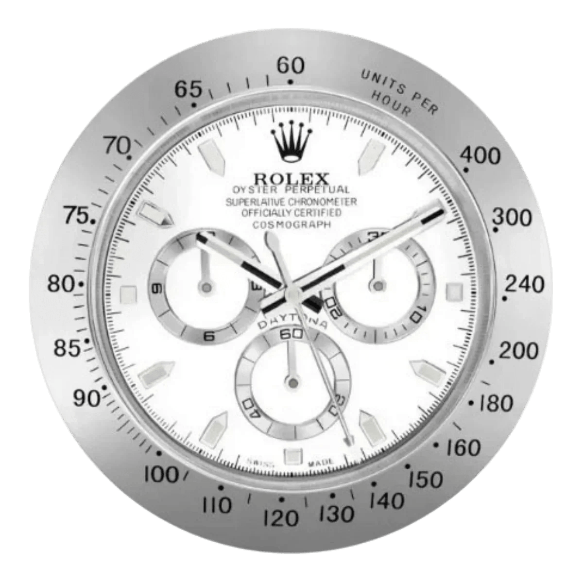 デイトナスタイル 高級壁掛け時計 - シルバー＆ホワイト - Primeclocks